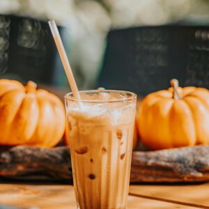 A image of pumpkin iced coffee.