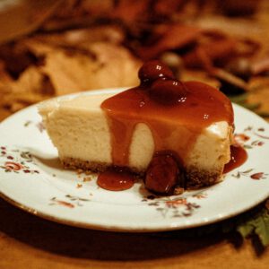 A image of caramel cheesecake.
